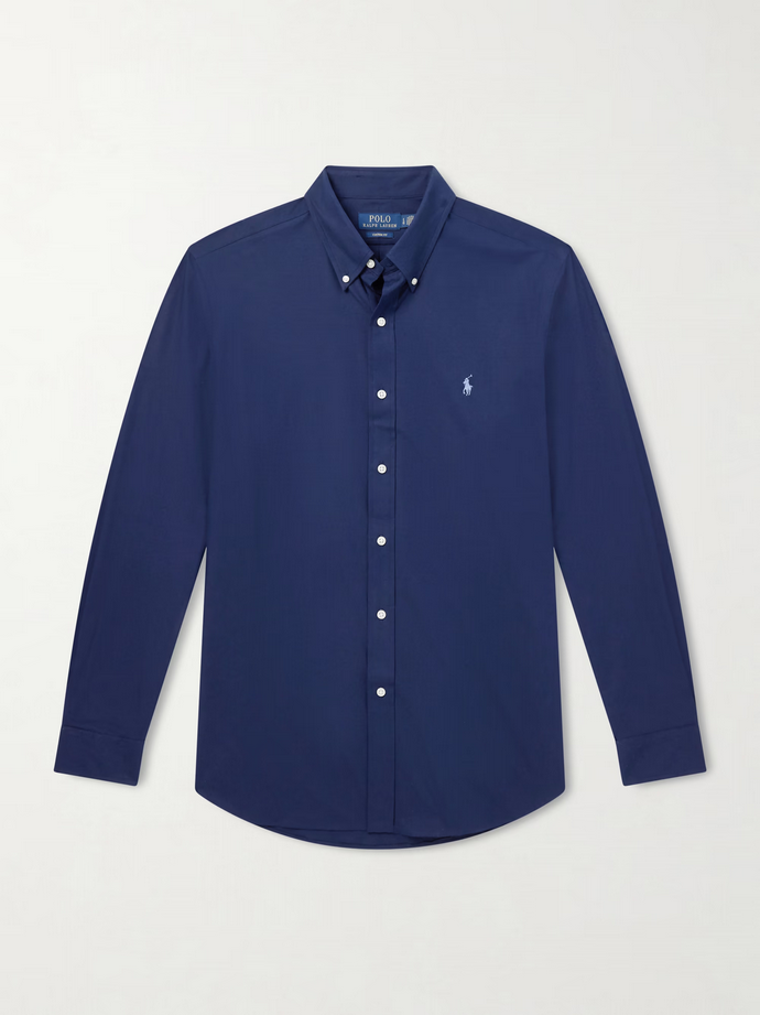 POLO RALPH LAUREN Logo-Embroidered Stretch-Cotton Poplin Shirt NAVY BLUE XL