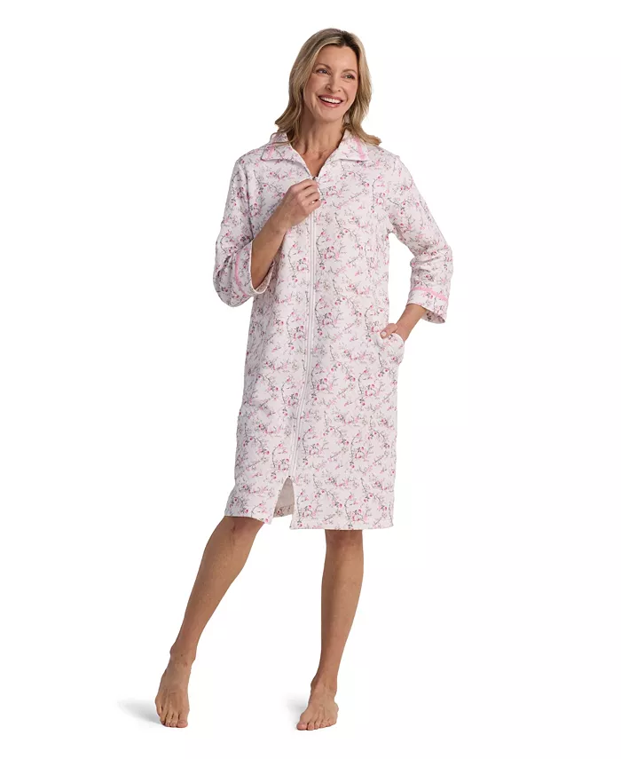 MISS ELAINE Long Sleeve Printed Zip Robe PINK FLOR S