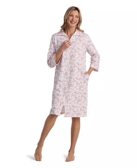 MISS ELAINE Long Sleeve Printed Zip Robe PINK FLOR S