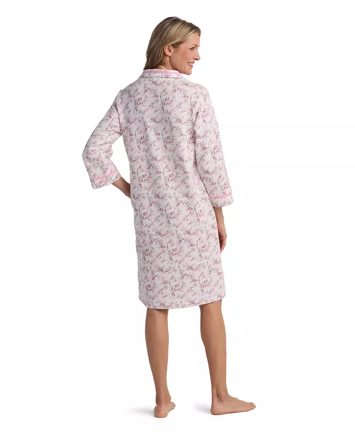 MISS ELAINE Long Sleeve Printed Zip Robe PINK FLOR S