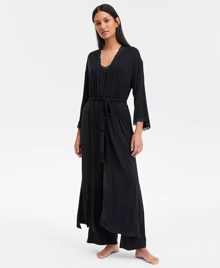 I.N.C Lace-Trim Knit Robe BLACK S