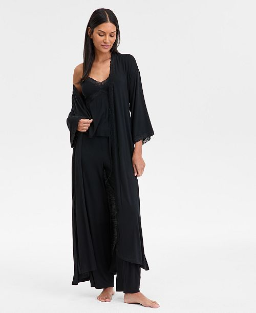 I.N.C Lace-Trim Knit Robe BLACK S