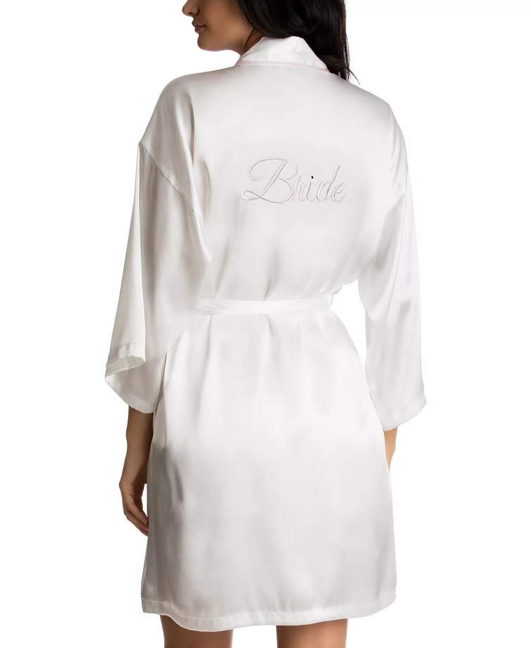 LINEA DONATELLA Bride Satin Wrap Robe, Cami & Tap Shorts Set WHITE M