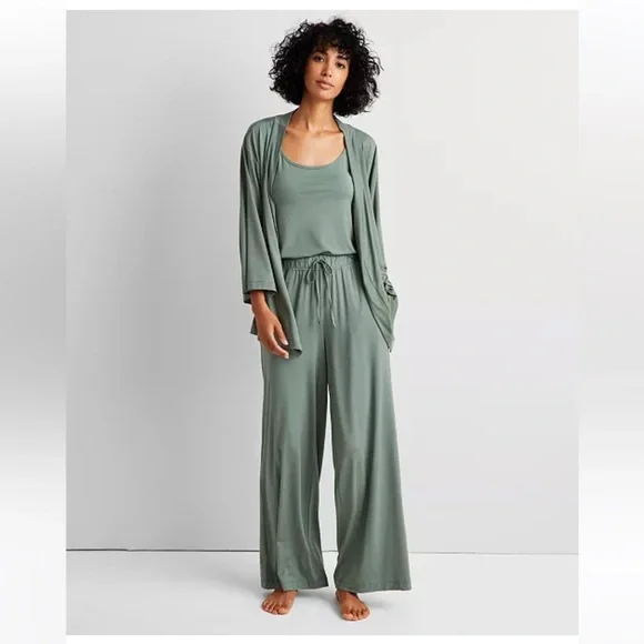 STATE OF DAY 3 pc Fluid Knit Pajama Set Modal Stretch Super Soft Luxury GREEN L