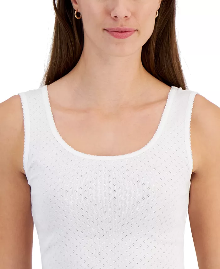 NWD CHARTER CLUB Cotton Pointelle Tank Top WHITE L