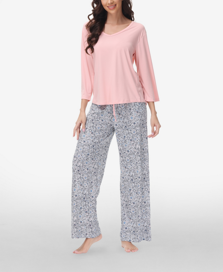 INK+IVY Drop Sleeve Top with Wide Leg Lounge Pant Set, 2 Piece PINK XL