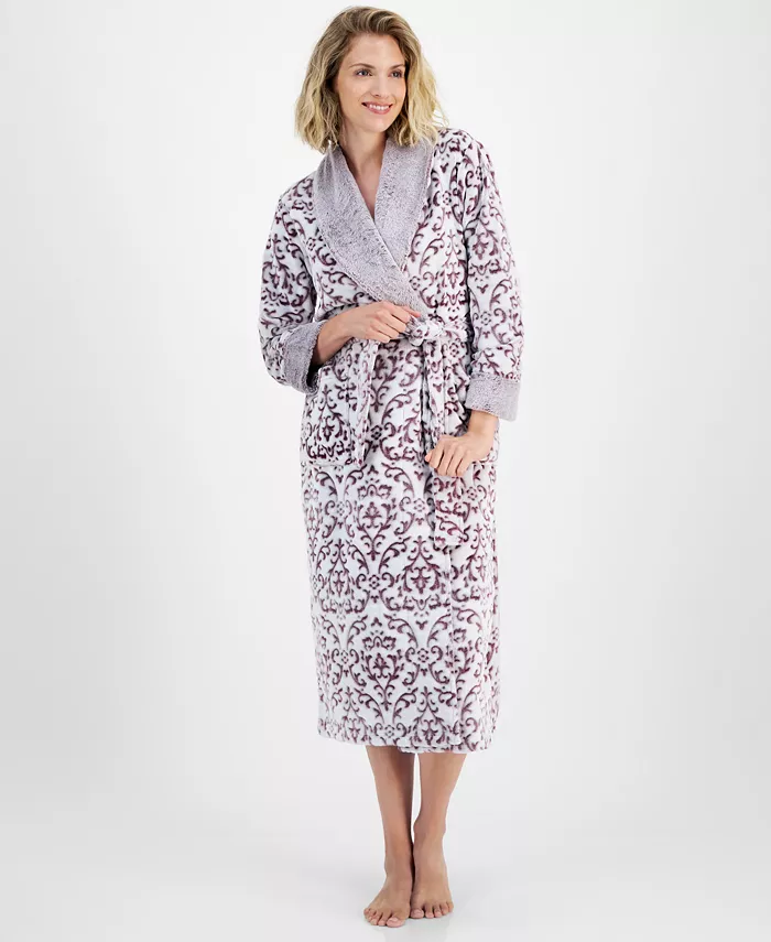 CHARTER CLUB Long Embossed Plush Robe WHITE XS/S