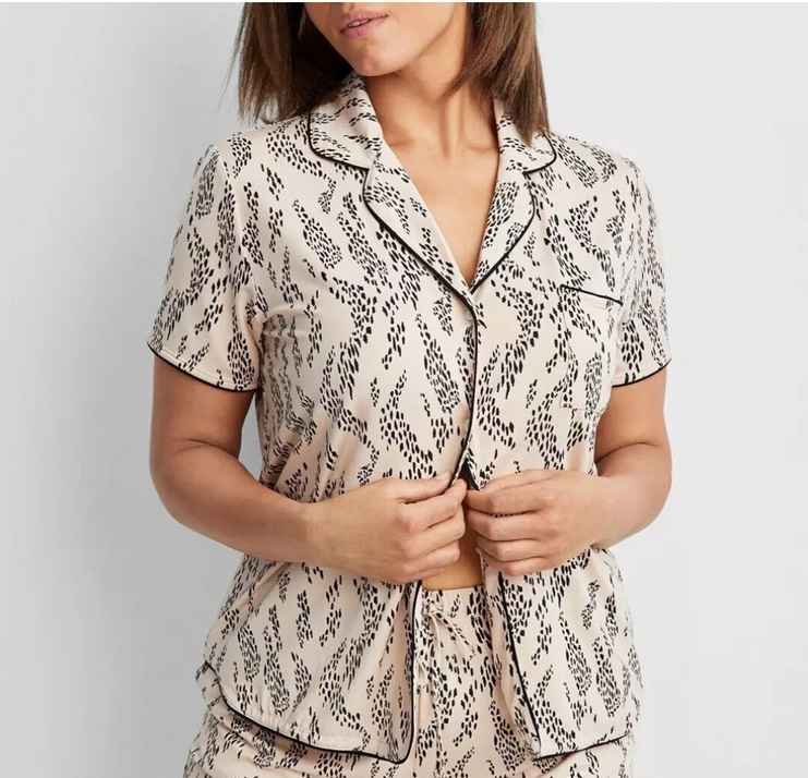 STATE OF DAY Top pajama Short-Sleeve Notched BEIGE XS