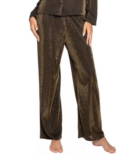 LINEA DONATELLA Metallic Lurex Knit Pajama pants GOLD L