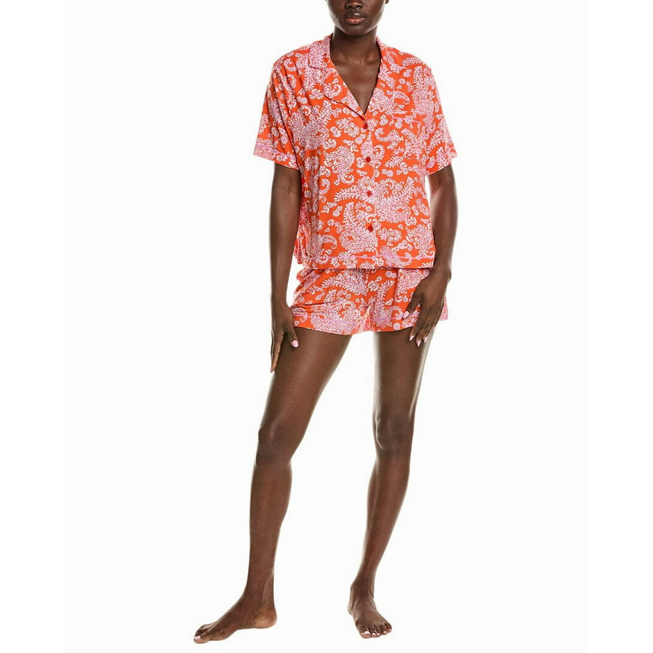 MISMATCHED SANCTUARY Pajama Top Short Sleeve Lounge Shorts Set FLORAL RED S/M