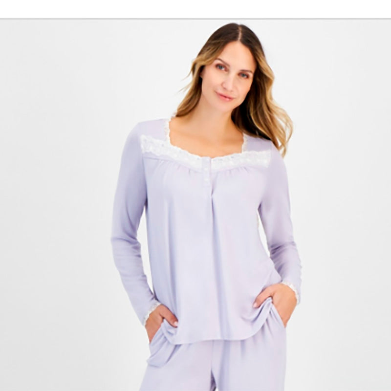 CHARTER CLUB Lace-Trim Henley Pajama Top LILA XS