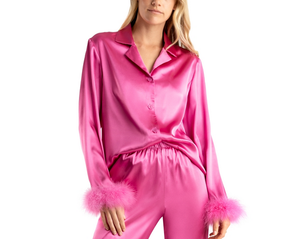 LINEA DONATELLA Marabou Feather Satin Pajama PINK XL