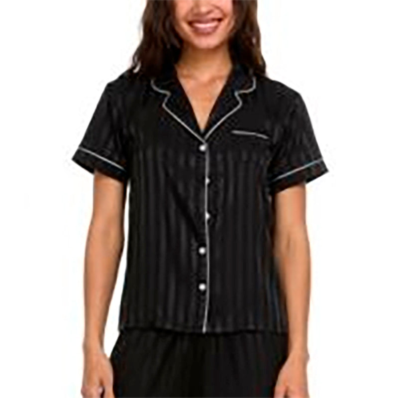 FLORA NIKROOZ Stripe Notch Pajama top BLACK M