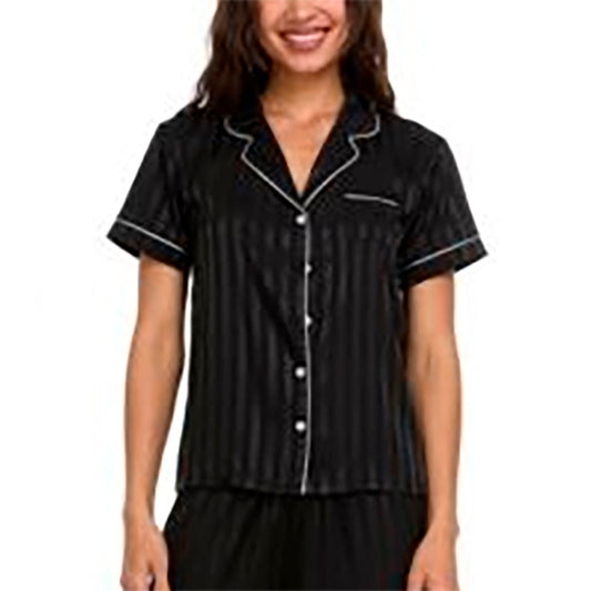 FLORA NIKROOZ Stripe Notch Pajama top BLACK M