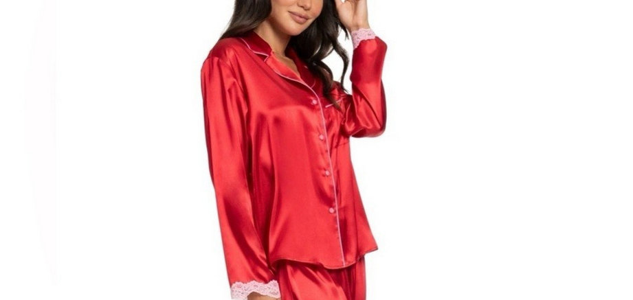 LINEA DONATELLA Red Satin Pajama Top RED L