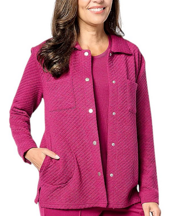 MUK LUKS Quilted Lounge Shacket PINK TS