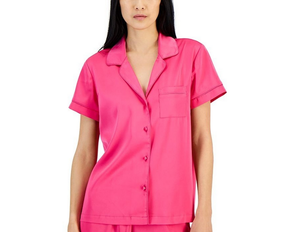 I.N.C Stretch Satin Notch Pajama top PINK M