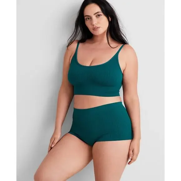 STATE OF DAY Seamless Cable-Knit Bralette GREEN S