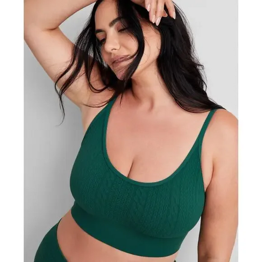 STATE OF DAY Seamless Cable-Knit Bralette GREEN S