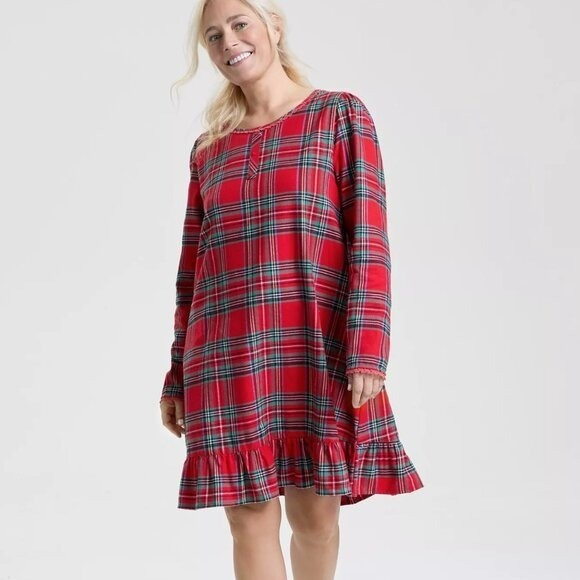 HOLIDAY LANE Brinkley Plaid Flannel Sleep Dress RED XS