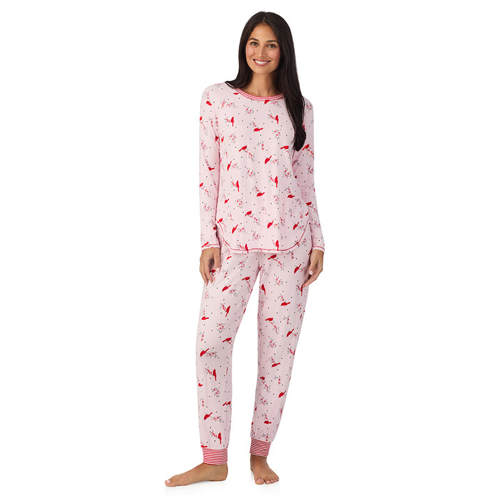 CUDDL DUDS Brushed Sweater Knit Long Sleeve Top with Jogger 2-Pc PINK L