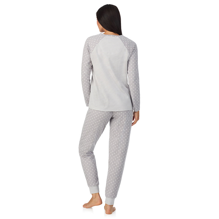 CUDDL DUDS Brushed Mini Waffle Thermal Long Sleeve with Jogger Pajama Set GRAY L