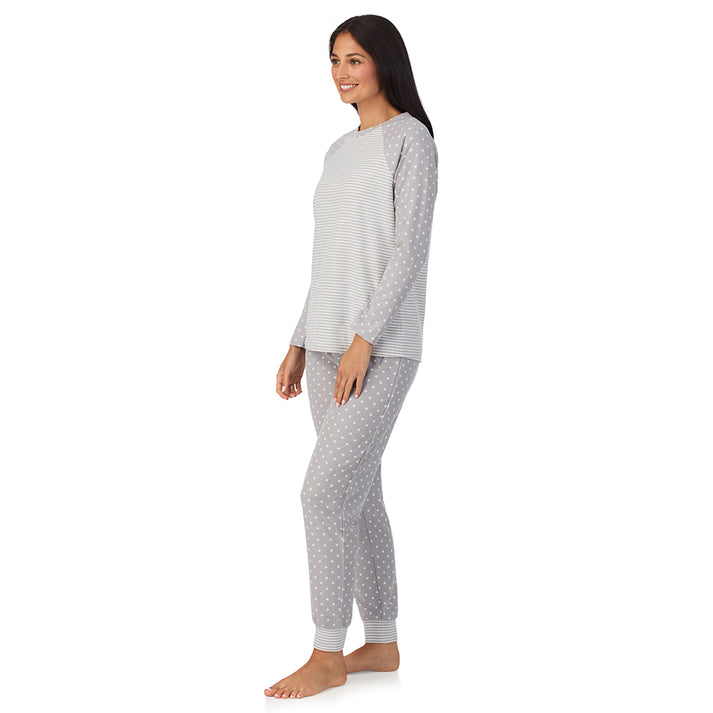 CUDDL DUDS Brushed Mini Waffle Thermal Long Sleeve with Jogger Pajama Set GRAY L