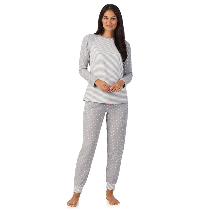 CUDDL DUDS Brushed Mini Waffle Thermal Long Sleeve with Jogger Pajama Set GRAY L