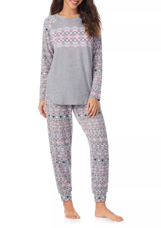 CUDDL DUDS Crew Neck Top and Joggers Pajama Set GRAY