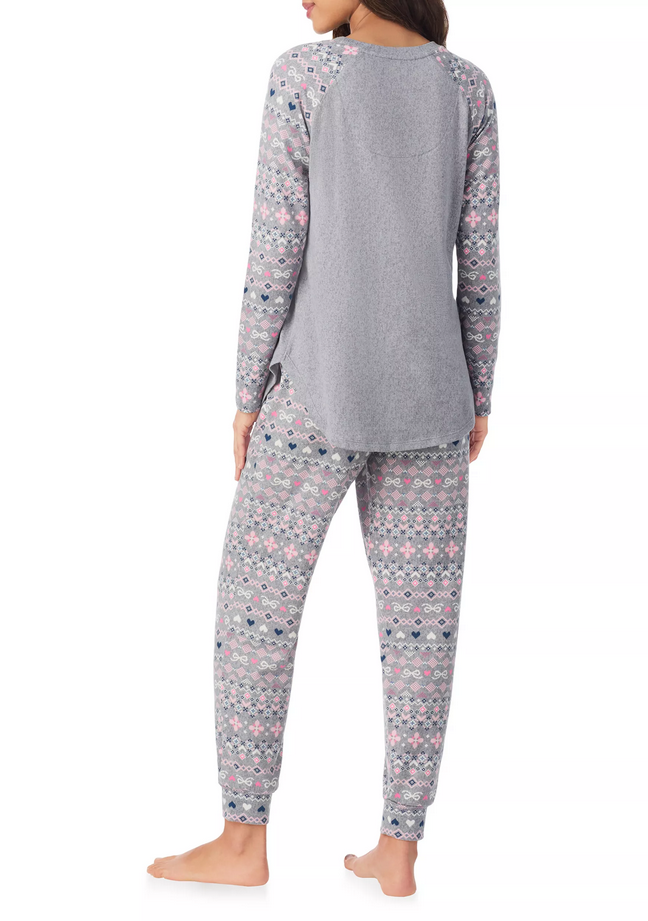 CUDDL DUDS Crew Neck Top and Joggers Pajama Set GRAY