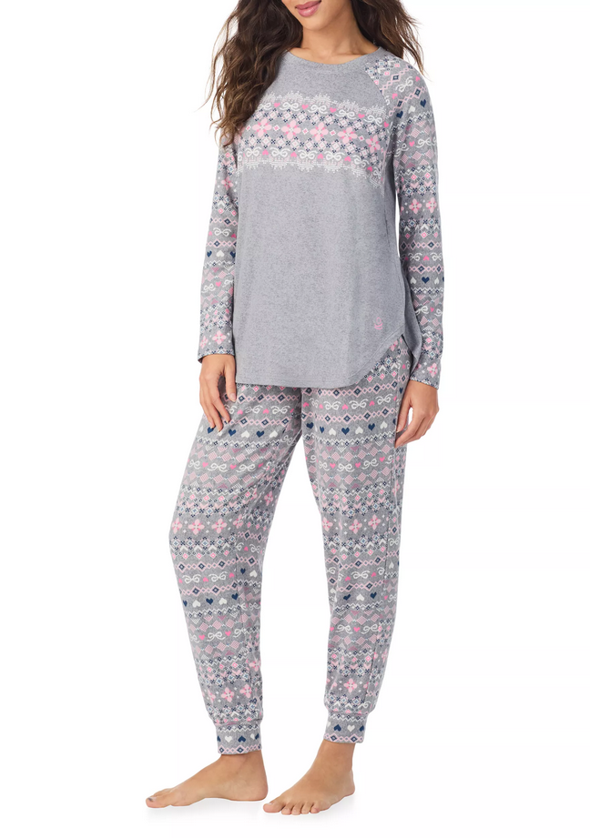 CUDDL DUDS Crew Neck Top and Joggers Pajama Set GRAY