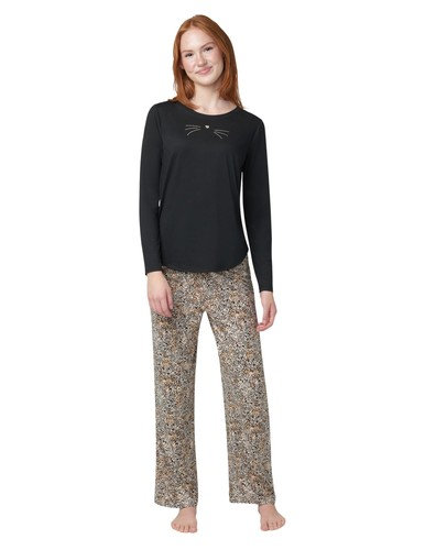 HUE Timeless Soft Jersey Winter Pajama Gift Set BLACK L