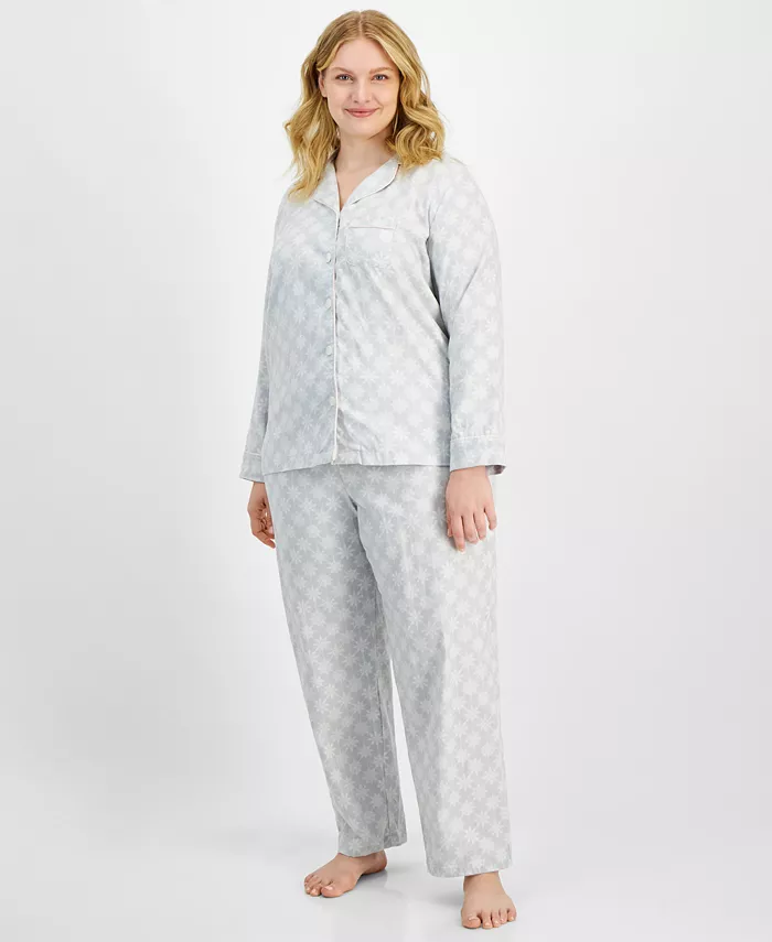 CHARTER CLUB Cotton Flannel Printed Pajama Set GRAY S