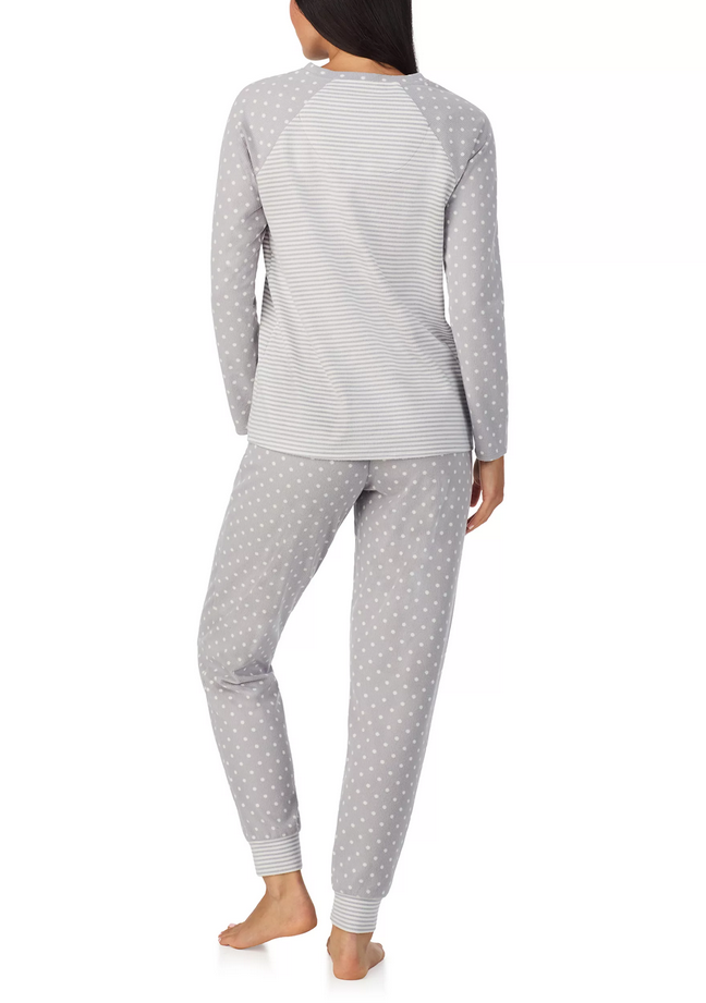 CUDDL DUDS Brushed Mini Waffle Thermal Long Sleeve with Jogger Pajama Set GRAY S