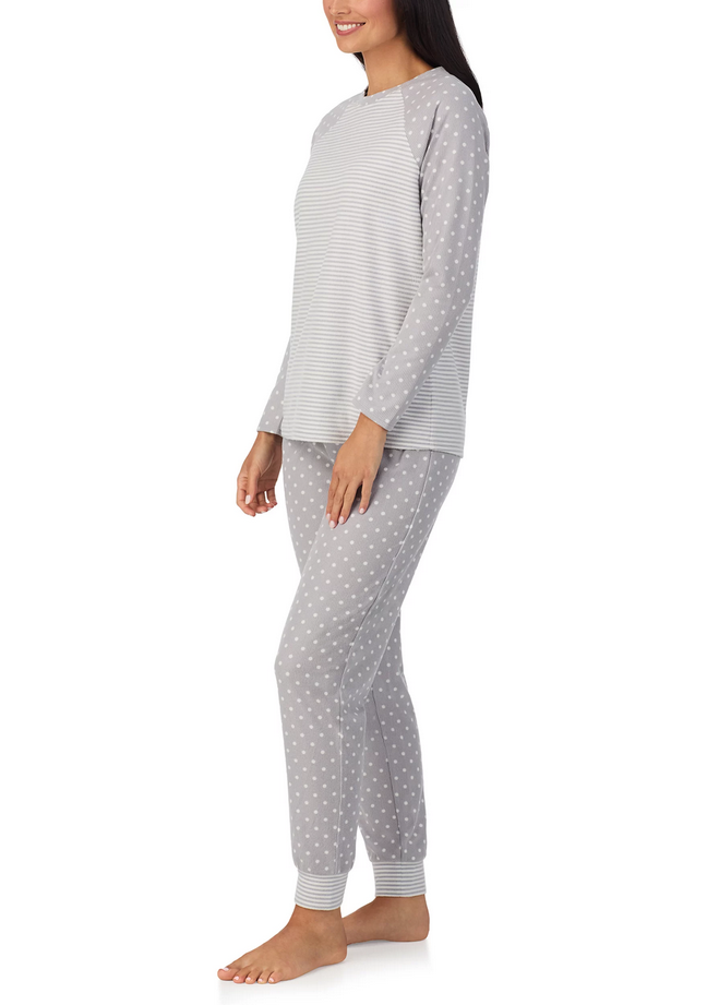 CUDDL DUDS Brushed Mini Waffle Thermal Long Sleeve with Jogger Pajama Set GRAY S