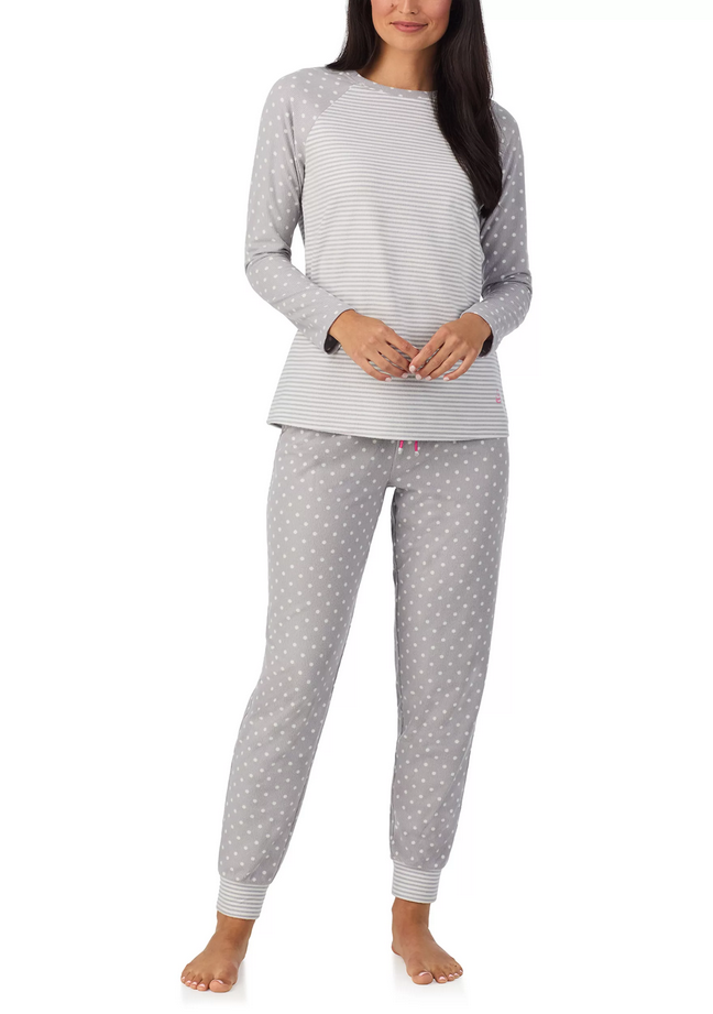 CUDDL DUDS Brushed Mini Waffle Thermal Long Sleeve with Jogger Pajama Set GRAY S