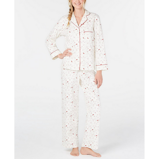 CHARTER CLUB Printed Cotton Flannel Pajama Set WHITE PL