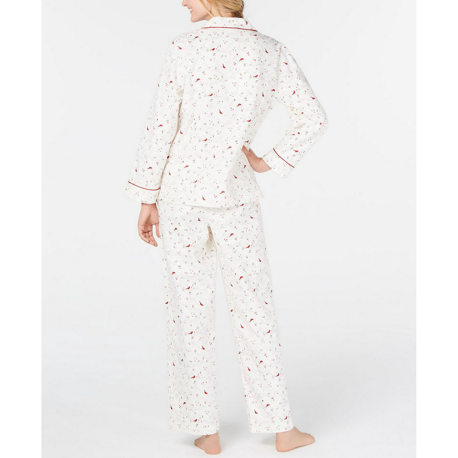 CHARTER CLUB Printed Cotton Flannel Pajama Set WHITE PL