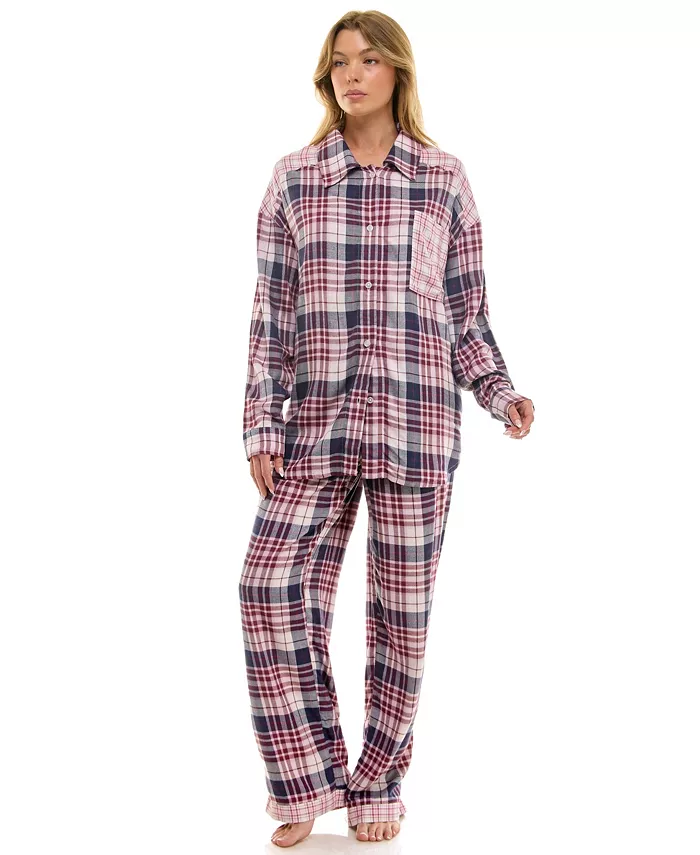 ROUDELAIN 2-piece Color Blocked Collared Pajama Set PINK L