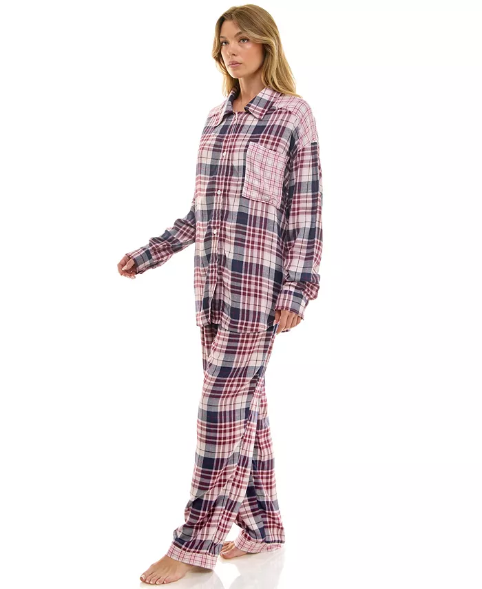 ROUDELAIN 2-piece Color Blocked Collared Pajama Set PINK L