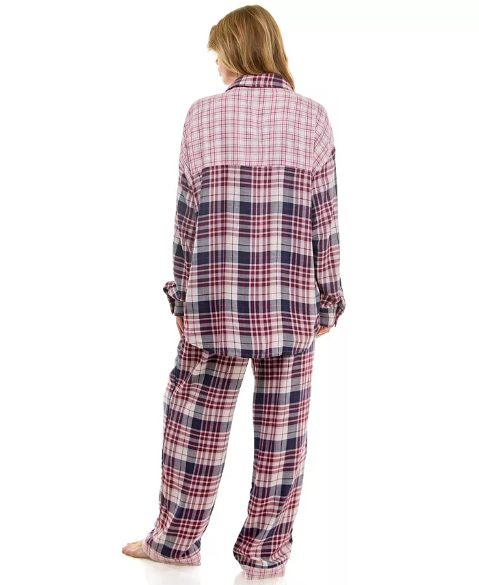 ROUDELAIN 2-piece Color Blocked Collared Pajama Set PINK L