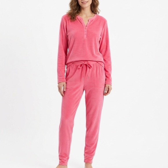 ROUDELAIN 2 Pc Stretch Fleece Sleepwear PINK M
