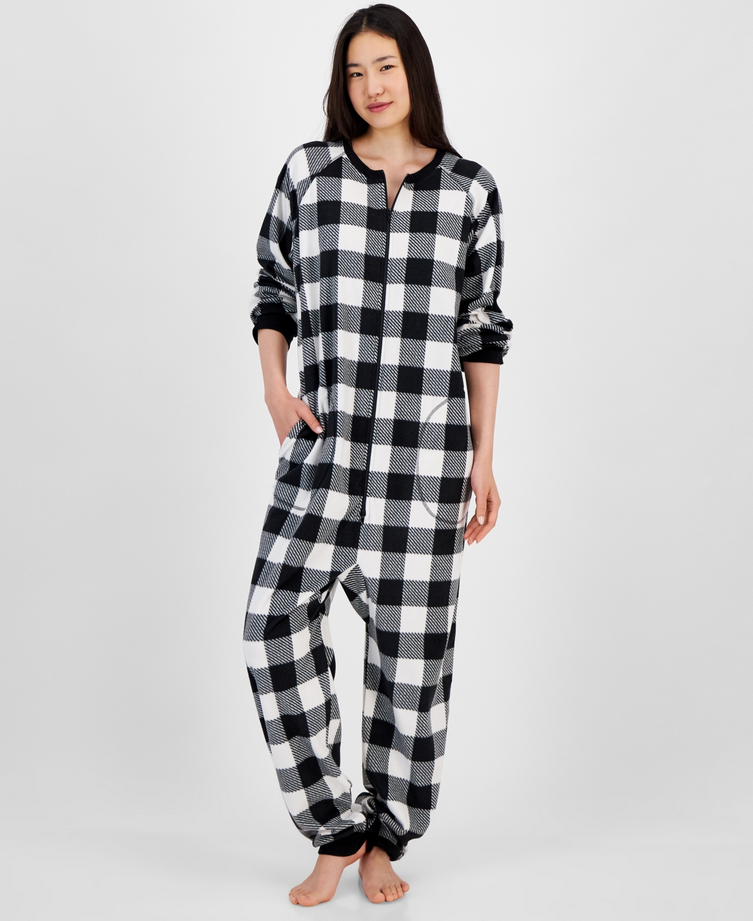 FAMILY PJS Checkered One-Piece Pajamas BLACK S