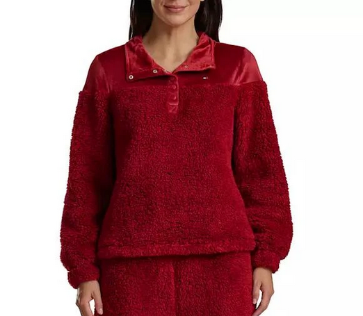 TOMMY HILFIGER 2-Piece Long Sleeves Sherpa Top RED XL