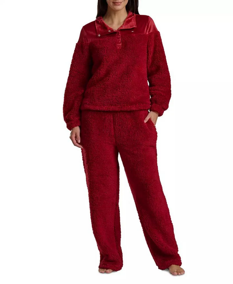 TOMMY HILFIGER 2-Piece Long Sleeves Sherpa Set RED XL