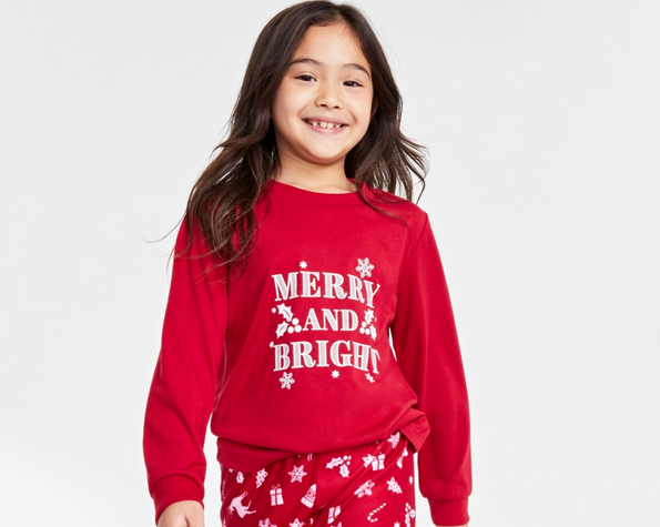 FAMILY PJS Toddler, Little & Big Kids Top Merry & Bright RED XS