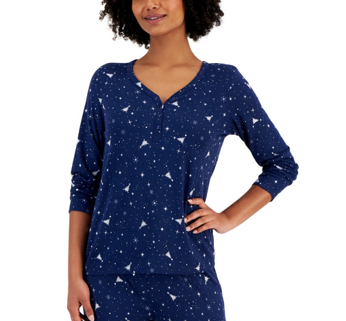 CHARTER CLUB Printed Packaged Pajama Top BLUE XS