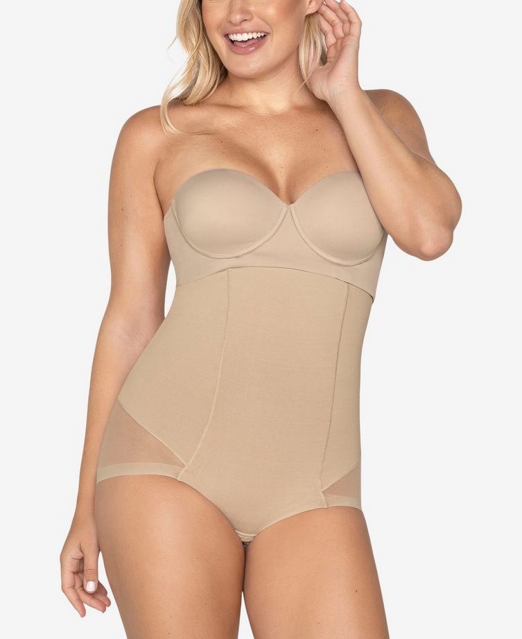 LEONISA Extra High-Waisted Sheer Bottom Sculpting Shaper Panty NUDE M