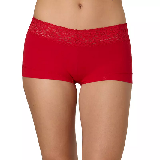 MAIDENFORM Cotton Lace-Trim Boyshort Underwear RED XL