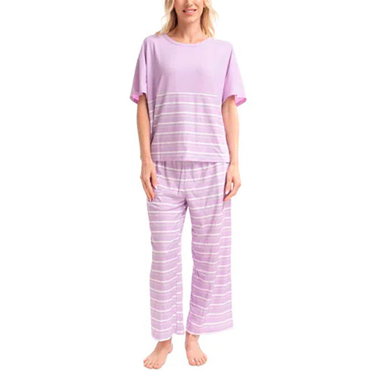 MUK LUKS Nautical Ribbed Lounge Pajama Set PURPLE S